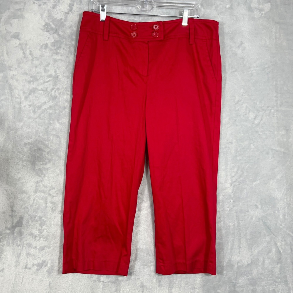 Larry Levine Womens‎ Capri Pants 14 Red Stretch Cotton Cropped Trousers Preppy